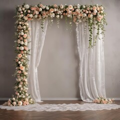 Elegant artificial flowers backdrop with lace & ribbons  Romantic home decor , wall decor, ribbons, home decor