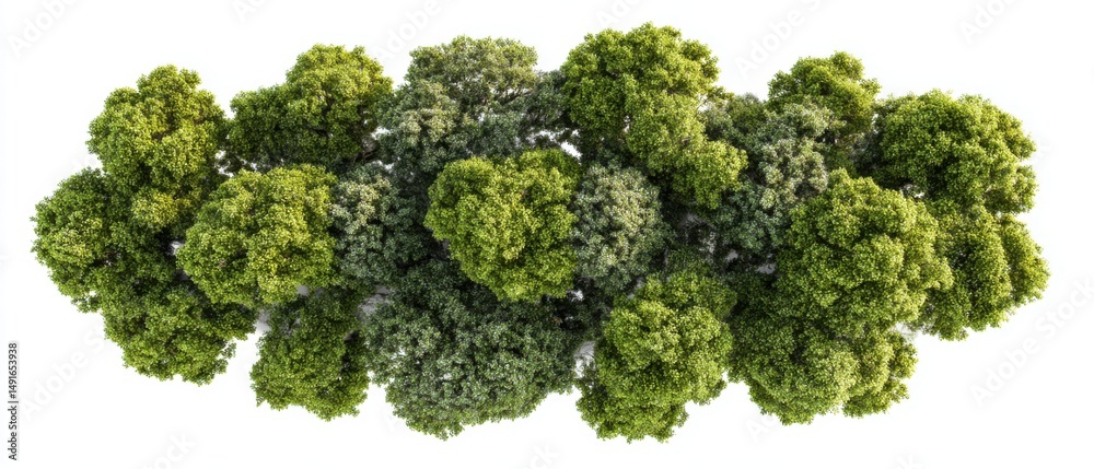 Poster Aerial View of Lush Green Tree Canopy against White Background in Studio Lighting for Architectural Visualization and Design