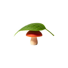 Mushroom sprouting with red cap and white stalk in a cheerful mood.