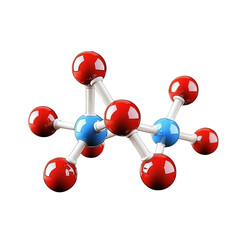 Obraz premium Detailed molecular model displaying a complex arrangement of atoms with red and blue spheres connected by bonds, representing a chemical compound or molecule structure
