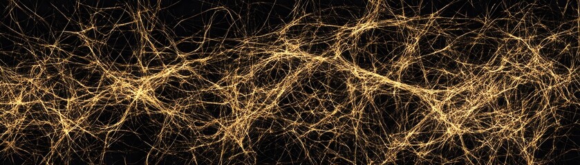 Obraz premium Intricate network of glowing golden lines on dark background.