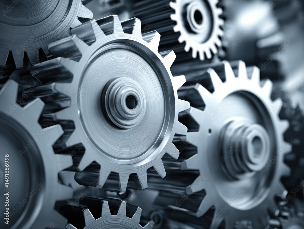 Leinwandbilder metallic gears rotating in close up still life photography for engineering and technology concepts a