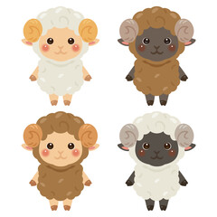 色違いのヒツジキャラクターイラストセット