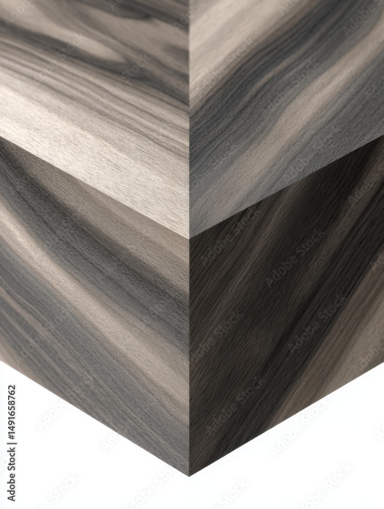 Poster Close up of Wood Grain Pattern on Corner of Cube in Studio Shot for Background Texture