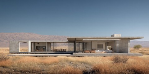 Desert Modern Minimalist home blending into the arid landscape.