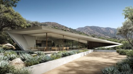 Obraz premium Modern Oasis Contemporary home nestled in a serene mountain landscape.