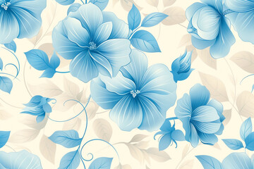 Fototapeta premium Elegant Light Blue Floral Seamless Pattern Background