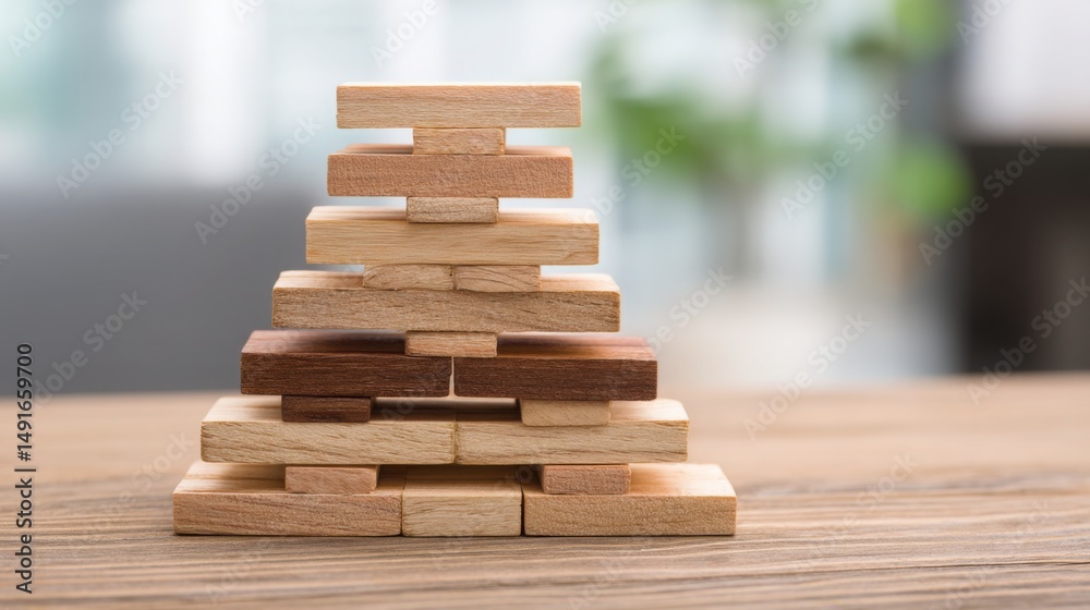 Poster stack of wooden blocks representing structured architecture concept for building scalable business f