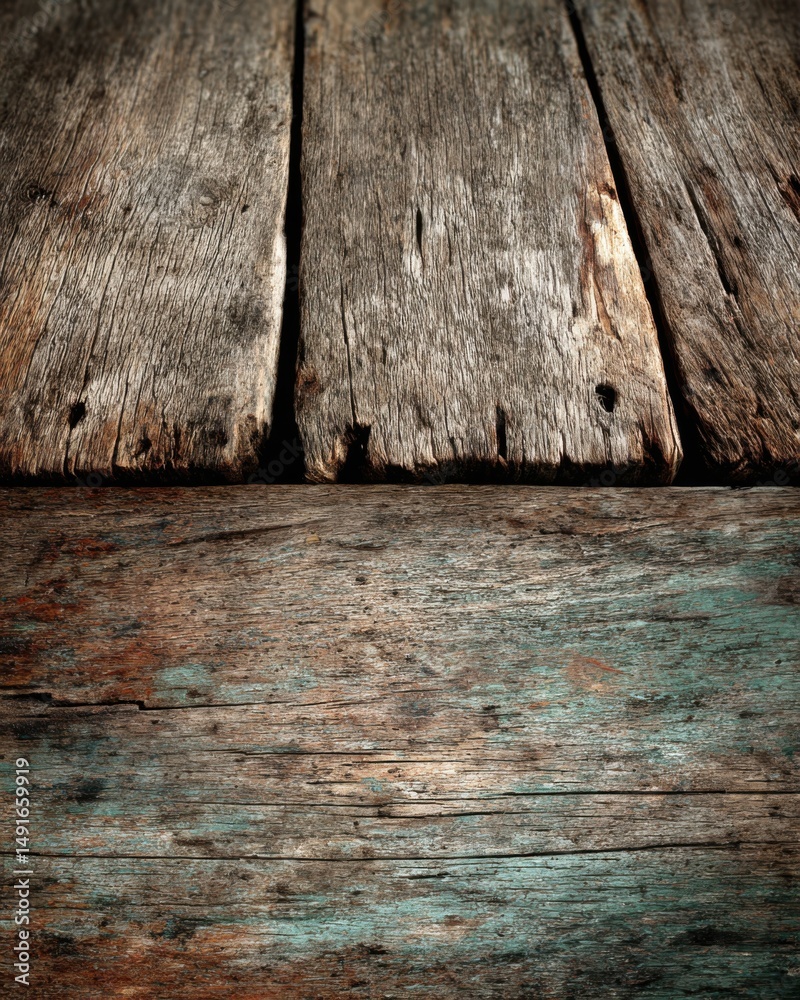 Poster Rustic wooden planks texture background with weathered surface close up studio shot for design and decoration projects