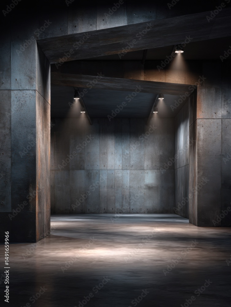 Aufkleber empty concrete room interior with spotlights architectural perspective industrial space design moder