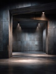 Empty concrete room interior with spotlights architectural perspective industrial space design modern minimalist architecture building structure