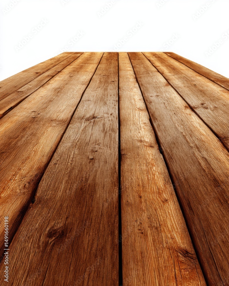 Leinwandbilder low angle shot of brown wooden floorboards with visible grain and texture against white background f