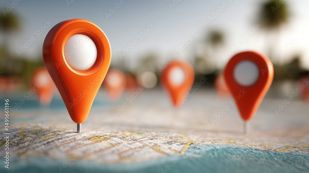 Poster detailed map featuring pin highlighting specific location for navigation and exploration in travel a