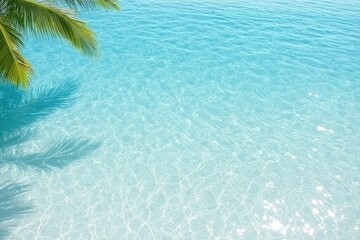 Crystal clear water surface with sunlight reflection tropical sea palm tree shadow summer vacation