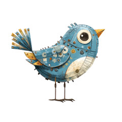 Naklejka premium Colorful Bluebird Sculpture Made of Metal Pieces with Unique Craftsmanship and Artistry on a Transparent background