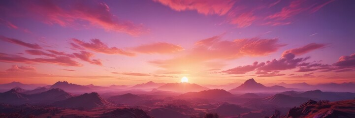 Obraz premium Stunning sunset panorama; vibrant orange, pink, purple blend Breathtaking view , vibrant, landscape, afterglow