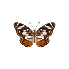 Obraz premium Brown and White Butterfly with Open Wings Isolated on White Background Top View Macro Insect Wing Pattern