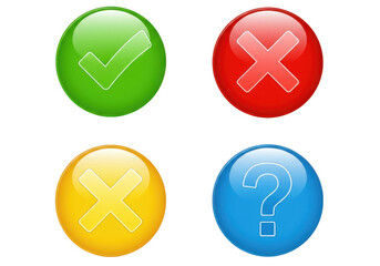 Obraz premium Check mark, cross, question mark icons isolated on transparent background