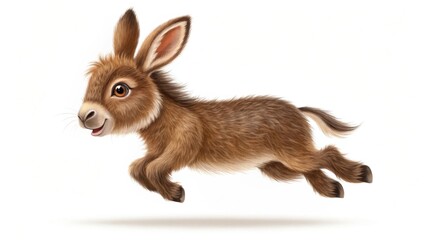 Obraz premium A cheerful rabbit jumping in mid-air, showcasing its playful nature and vibrant fur.