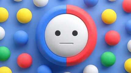 Fototapeta premium Face surrounded by colorful balls representing trading bias detection interface concept to highlight emotional insights