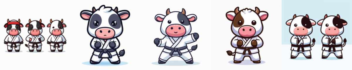 cute cow vector in karate costume
