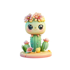 Obraz premium Adorable 3D Render of a Cute Cactus Character with Flowers