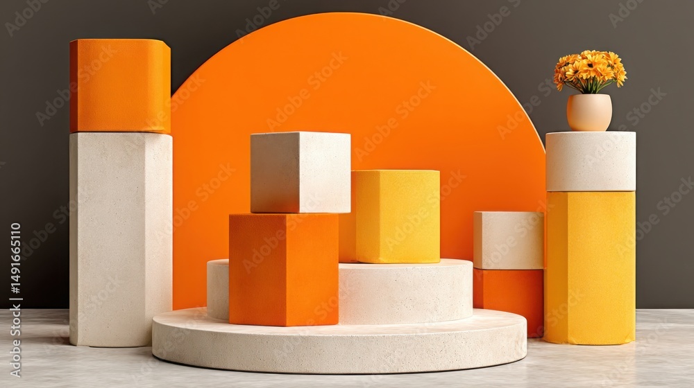 Poster an elegant vase surrounded by similar vases creating a visual composition for a trend-based fibonacc