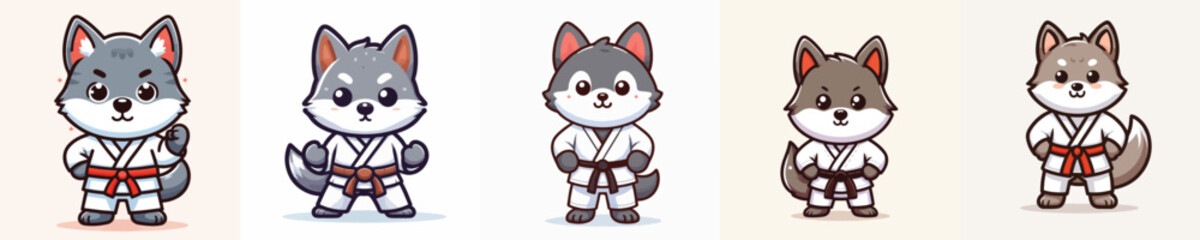 cute wolf vector in karate costume