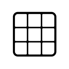 Simple square grid icon with 3x3 format representing interface layout, app screens, and modular designs