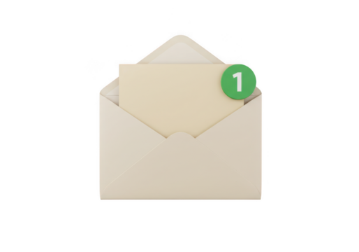 Envelope with notification isolated on transparent background