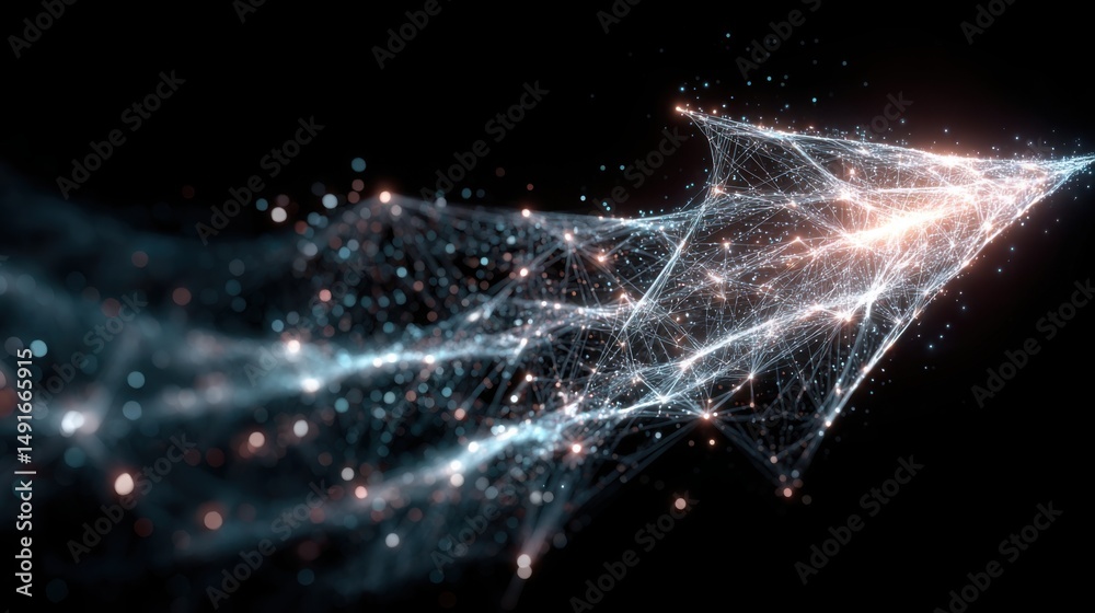 Poster abstract network of connected lines representing data flow and communication in a digital and techno