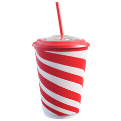 Red and white striped cup with a straw. Suitable for summer, picnic, party, beverages, refreshments, and summerthemed designs.