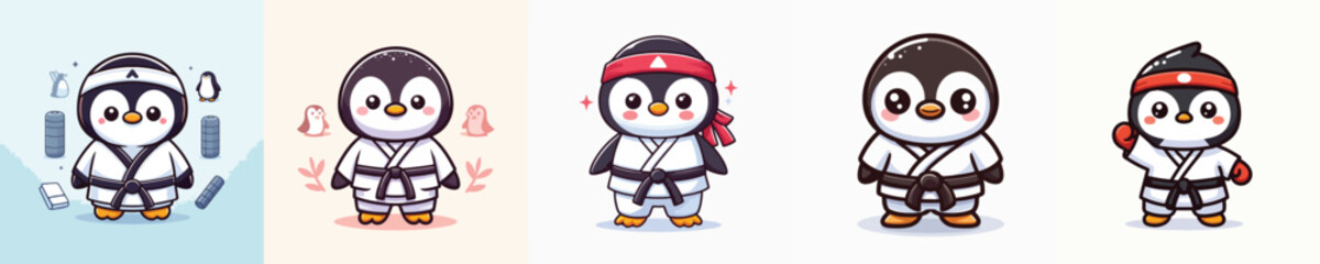 cute penguin vector in karate costume