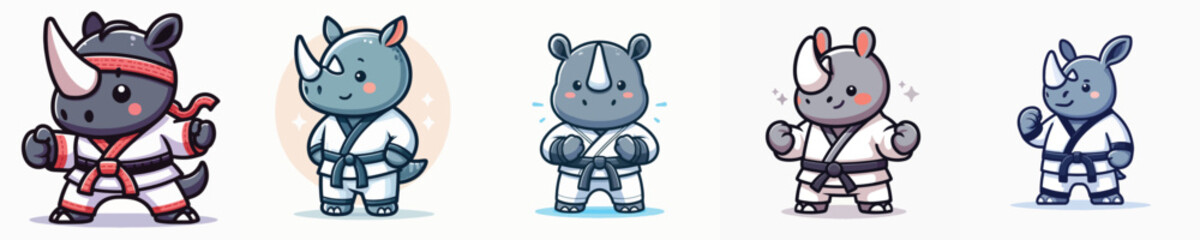 cute rhino vector in karate costume