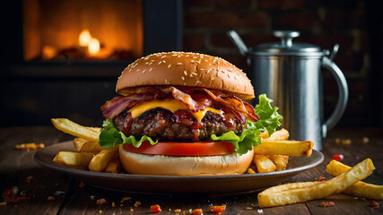 Juicy Cheeseburgers with Crispy Fries &ndash; American Classic Served Hot