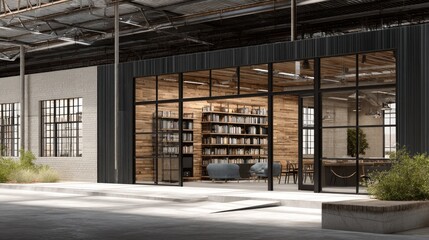 Bookstore facade with large windows.