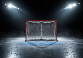Empty Hockey Net, Stadium Lights, Ice Rink