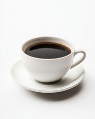 Freshly Brewed Black Coffee in a Simple White Cup on a Saucer