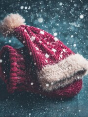 Arafed hat with a fuzzy pom resting on a wooden table in soft natural light.