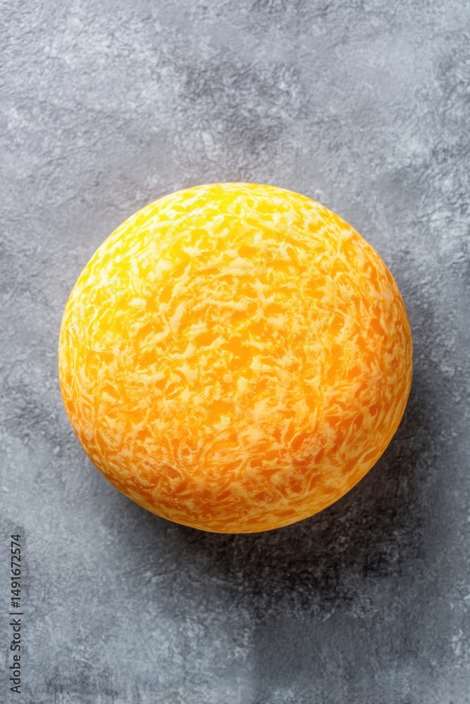 Aufkleber Overhead studio shot of a whole cantaloupe melon on a gray textured surface showing its unique rind pattern and vibrant color