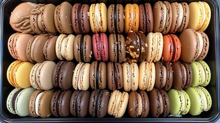 Assorted Colorful Macarons in a Box Delicious French Pastries