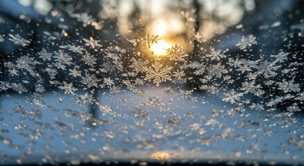 Stunning Sunset Through Frost-Covered Window