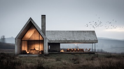 Modern Concrete Home on Hill Rural Living with Nature View, and Minimalist Architecture.