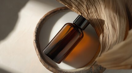Fototapeta premium Dark Kigelia Africana Extract Close-Up in a Vintage Glass Bottle