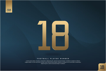 Modern Gold Number 18 on Dark Blue Background for Football Jersey Design