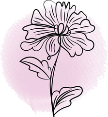 Elegant Line Art Flower on Watercolor Background