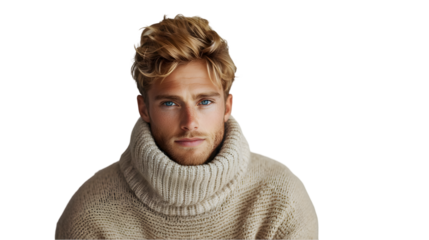 Swedish man with blonde hair, fair skin, and blue eyes, showing an introspective expression