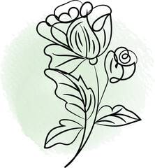 Elegant Single Line Rose Drawing on Watercolor Background