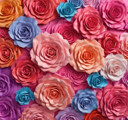 Colorful paper rose backdrop, gradient effect,  close-up,  pastel,  craft