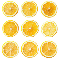Nine lemon slices arranged in a grid fresh juicy citrus fruit